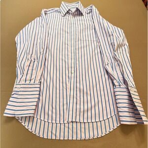 Charles Tyrwhitt Mens Dress Shirt 15/33 Non Iron Pink Blue Striped Button Down‎